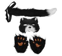 CHILDWEET Masque de renard et de loup, de pattes en peluche et queue de renard, 1 set d’accessoires de cosplay pour Halloween et soirée masquée pour femmes
