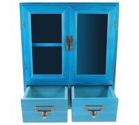 CHILDWEET Meuble Mural en Bois Bleu Vintage à Double Porte, Armoire de Rangement Compacte pour Chambre Cuisine, Meuble D’appoint Mural Pratique et Décoratif, 1 Pièce