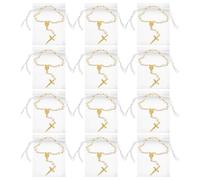 CHILDWEET Mini Bracelets Chapelet Baptême Lot de 12 sets de Perles Blanches et Croix Lune Dorée Imitation Taille 7X9 CM Accessoires Religieux Catholiques pour Communion Mariage et