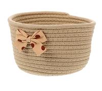 CHILDWEET Panier Rond Tressé en Corde de Coton Nœud Décoratif Couleur Kaki Panier de Rangement Compact pour Bureau et Maison Rangement D’objets et En-cas Polyvalent