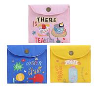 CHILDWEET Pochette Menstruelle en Toile Bleu pour Serviettes Hygiéniques Femmes, Lot de 3 Bouton, Petite Taille, pour Voyage ou Rangement Discret Plusieurs styles