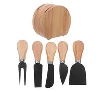 CHILDWEET Set Couteaux à Fromage Coupe Facile en Acier Inoxydable avec Support en Chêne Noir et Rangement Pratique Accessoires pour Tartineur à Fromage pour Fêtes Familiales