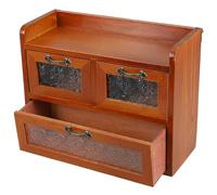 CHILDWEET Vitrine Meuble de Rangement Robuste et Fonction Multiple en Bois Marron Verre Armoire Vintage Chic pour Bureau ou Salon