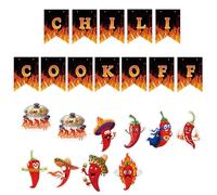 Chili Cook Off Card Chili Pepper Banner Card Chili Concours Dégustation Compétition Red Hot Chili Cook Off Carte à suspendre Décoration Carte de fête à thème mexicain