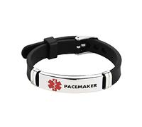 Chili Jewelry Bracelet d'identification médicale rouge en acier inoxydable avec gravure au laser - Bracelet réglable en silicone pour homme et femme, Métal, acier inoxydable,