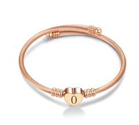 Chili Jewelry Bracelet jonc extensible en or rose avec initiale A-Z et cœur pour femme, 2 7 inch, Métal, acier inoxydable