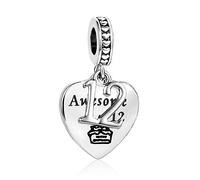 Chili Jewelry Breloque « Happy Birthday » pour 12 ans, 16 ans, 18 ans, 21 ans - Compatible avec les bracelets à breloques Pandora, Métal, Cuivre