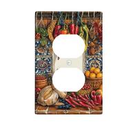 Chili Kitchen Plaque murale double prise de courant duplex rustique traditionnelle en plastique rouge pour maison, salon, chambre à coucher, salle de bain