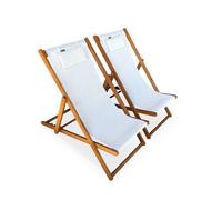 Chiliennes bois - Creus - 2 transats en bois d'Eucalyptus huilé avec coussin repose-tête blanc