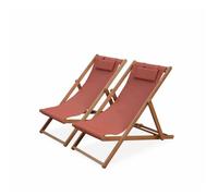 Chiliennes bois - Creus - 2 transats en bois d'Eucalyptus huilé avec coussin repose-tête terra cotta