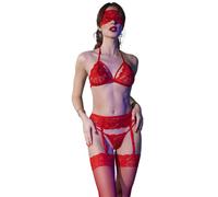 Chilirose Ensemble sexy quatre pièces en rouge S/M avec détails élégants, Rayon FEMME, Taille S/M, Poids 0.152 Kg, Couleur Rouge