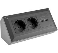ChiliTec Bloc de prise 2 voies avec contact de terre 2 ports USB-A 3,1 A Noir