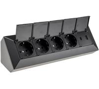 Bloc de prises 4 voies, USB-A+C, noir