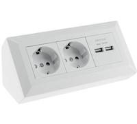 ChiliTec Bloc multiprise d'angle 2 prises 230 V + USB-A 3,1 A pour cuisine bureau atelier Blanc mat