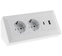 ChiliTec Bloc multiprise d'angle 2 prises avec prises de sécurité USB-A USB-C PD Blanc