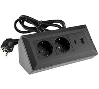 ChiliTec Bloc multiprise d'angle 2 prises avec protection USB-A USB-C PD avec câble de 1,5 m Noir