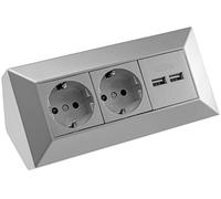 ChiliTec Bloc multiprise d'angle - 2 Prises USB - 230 V - Multiprise pour Cuisine, Bureau, Atelier, argenté et Gris