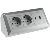 Bloc de prise 2 fois, USB-A+C, argent