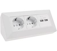 ChiliTec Bloc multiprise d'angle 230 V 2 Ports USB-A 3,1 A Montage encastré pour Cuisine, Bureau, Atelier, Blanc Mat