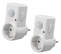 ChiliTec - Détecteur de mouvement avec prise - 230 V - Prise intermédiaire réglable - Portée de 9 m - Puissance maximale 1200 W LED - Compatible avec les ampoules à partir de 1 W - 2 pièces - Blanc