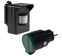 ChiliTec Détecteur de mouvement sans fil avec prise Pilota Casa Set IP44 230V Détecteur de mouvement sans fil avec capteur de crépuscule 8m Prise sans fil jusqu'à 30m pour surveillance extérieure de