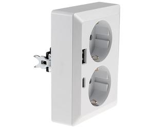 ChiliTec Double prise de courant Milos avec contact de protection | 1 sur 2 encastrables dans une prise encastrée 250 V~/16 A avec USB-A USB-C PD blanc