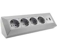 ChiliTec Multiprise d'angle 4 prises USB-A USB-C PD Argenté Gris | Multiprise avec contact de protection - Pour cuisine, bureau, atelier
