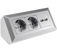 Bloc de prise 2 fois + 2x USB, argent