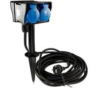 ChiliTec Multiprise de jardin avec piquet - 4 prises extérieures - Câble en caoutchouc de 10 m pour une utilisation durable en extérieur - IP44-230 V - Avec couvercle rabattable - Distributeur de