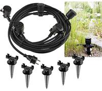 ChiliTec Multiprise de jardin de 15 m - Câble en caoutchouc - 5 prises avec couvercle - IP44 - Distance : 2,5 m - Multiprise pour extérieur - Noir