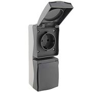 ChiliTec Nuqui Double prise pour pièces humides - Montage en saillie - Pour intérieur et extérieur - IP54 - Avec couvercle rabattable - Résistant aux intempéries - 250 V - Vertical - Gris anthracite