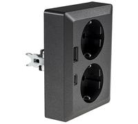 MILOS Prise de courant double avec contact de protection 1 vers 2 encastrées 250 V ~/16 A avec USB-A USB-C PD Anthracite