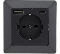 ChiliTec Prise encastrée MILOS USB-A USB-C Port de charge PD 3.0 230 V Prise de contact de protection Anthracite
