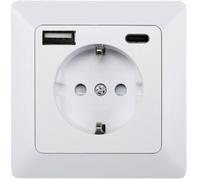 ChiliTec Prise encastrée MILOS USB-A USB-C Port de charge PD 3.0 230 V Prise de contact de protection Blanc mat