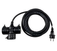 ChiliTec Rallonge avec 3 Prises 5 m de câble extérieur - Rallonge de câble 3 Prises avec Couvercle IP44 Prise extérieure avec câble en Caoutchouc H07RN-F 3G1,5 mm² Noir