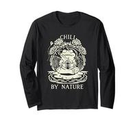 Chill by Nature Cottagecore Frog Meditation Vintage Badge Manche Longue