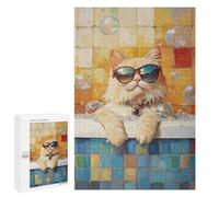 Chill Cat in Sunglasses Bathtub Puzzle 1000 Pièces Educa Jouet en Bois Cadeau Unique Décoration Intérieure Jeu Éducatif Challenge Toy Adultes Et Enfants À Partir De 14 Ans 1000 PCS