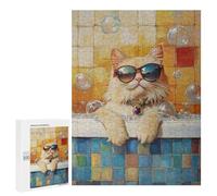 Chill Cat in Sunglasses Bathtub Puzzle 1000 Pièces Educa Jouet en Bois Cadeau Unique Décoration Intérieure Jeu Éducatif Challenge Toy Adultes Et Enfants À Partir De 14 Ans 500 PCS