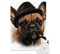 Chill French Bulldog with Cigar Puzzles 1000 Pieces Cadeau Unique Jeu Éducatif Challenge Toy À De Qualité Supérieure Peinture Art pour Adultes Et Enfants À Partir De 14 Ans 70x50cm/1000pcs