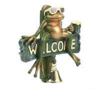 Chill Frog Sonnette de bienvenue en résine avec lunettes de soleil et bière, panneau décoratif amusant pour entrée de maison, doré, 15 x 15 x 5 cm
