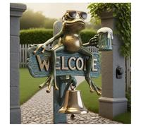 Chill Frog Welcome Doorbell, Metal Frogs Garden Decor, Wall Decoration Gifts Sign, Beer-Drinking Frog with Sunglasses, Funny Resin Decorative Door Chime for Porch, Garden, Or Entryway(1PC-L)