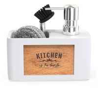 CHILL HOUSE Distributeur Savon Cuisine Porte Eponge Blanc - Distributeur Liquide Vaisselle Cuisine - Distributeur de Savon Liquide - Soap Dispenser - Distributeur Produit Vaisselle