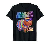 Chill. It's My Birthday Capybara Pixel Poncho T-Shirt