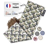 Chill&Rest - Bouillotte longue micro ondes déhoussable - Fabriquée en France - Bouillotte graines de lin - Règles douloureuses - Cervicales et épaule - Coussin chauffant dos - Vert - La Rétro