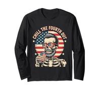 Chill The Fourth Out Drapeau USA Squelette Patriotique Homme Manche Longue