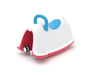 Chillafish Trackie trotteur pousseur évolutif 4 en 1: Pousseur, cheval à bascule, trotteur, et porteur dans un seul jouet pour les enfants de 1 à 5 ans, siège réglable et roues pliables, vert bleu