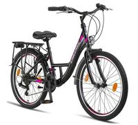 Chillaxx Strada Premium City Bike - 24 pouce, Noir-rose frein en V