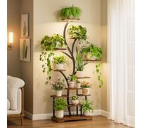 ChillCruiser Étagère Plantes d’Intérieur à 11 Niveaux avec Lampes LED, Support Plantes en Métal 160 cm, Gain de Place pour 15-18 Pots, Coin Salon, Chambre, Balcon - Marron
