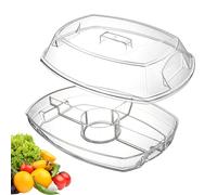 Chilled Platter - Acrylic Serving Tray, 4 Compartment Lid Included | Ice Food Display for Shrimp Cocktail Fruit Vegetable Dessert Snack Party Picnic Home Dining Buffet