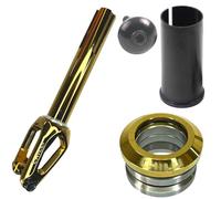 Chilli Pro Scooters Slim Cut Trottinette Stunt Fork HIC Kit complet avec jeu de direction Trick Roller Fourche de tuning de rechange Convient pour roues de 100 I 110 I 120 mm Couronne chromée dorée